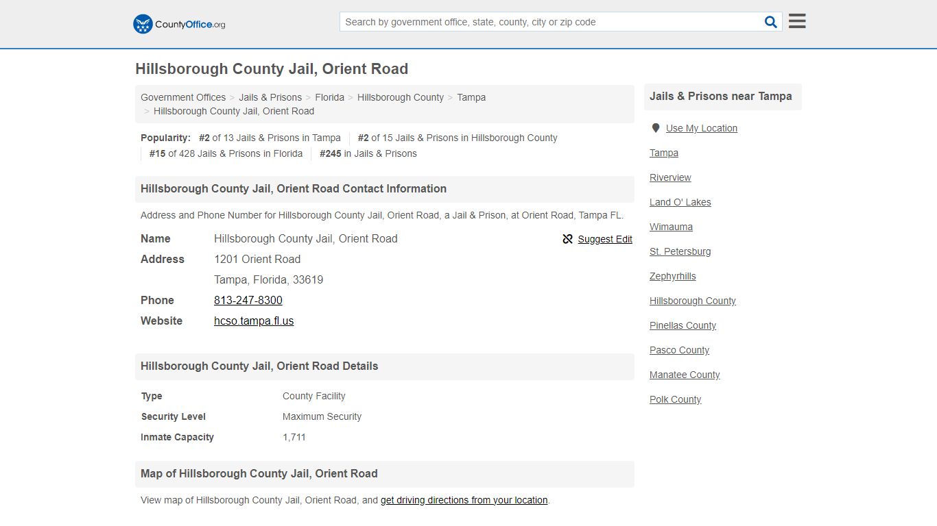 Hillsborough County Jail, Orient Road - Tampa, FL (Address and Phone)