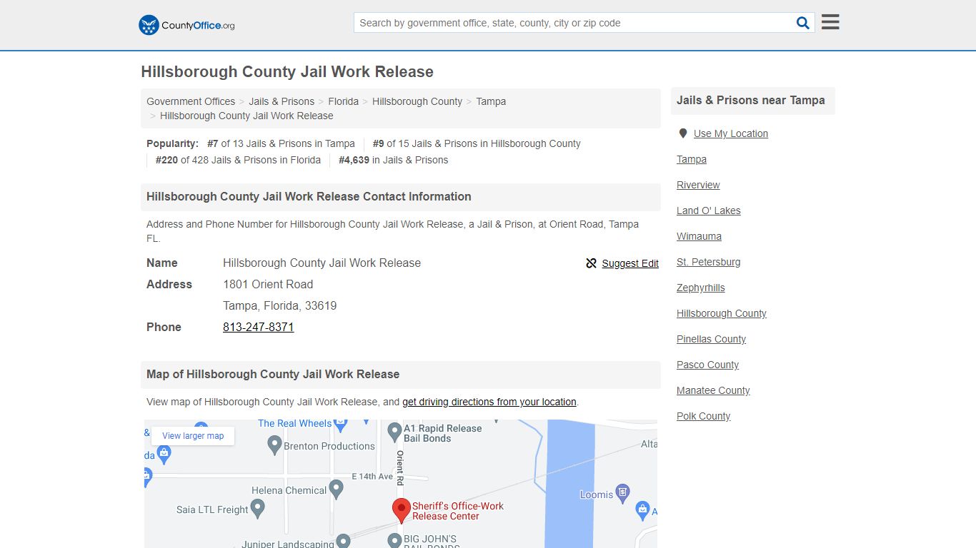 Hillsborough County Jail Work Release - Tampa, FL (Address and Phone)